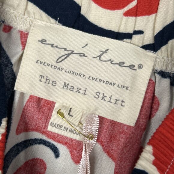Evy's Tree Skirt Womens Large Tiered Maxi Skirt Red Navy Beige Floral Boho New - Picture 4 of 9